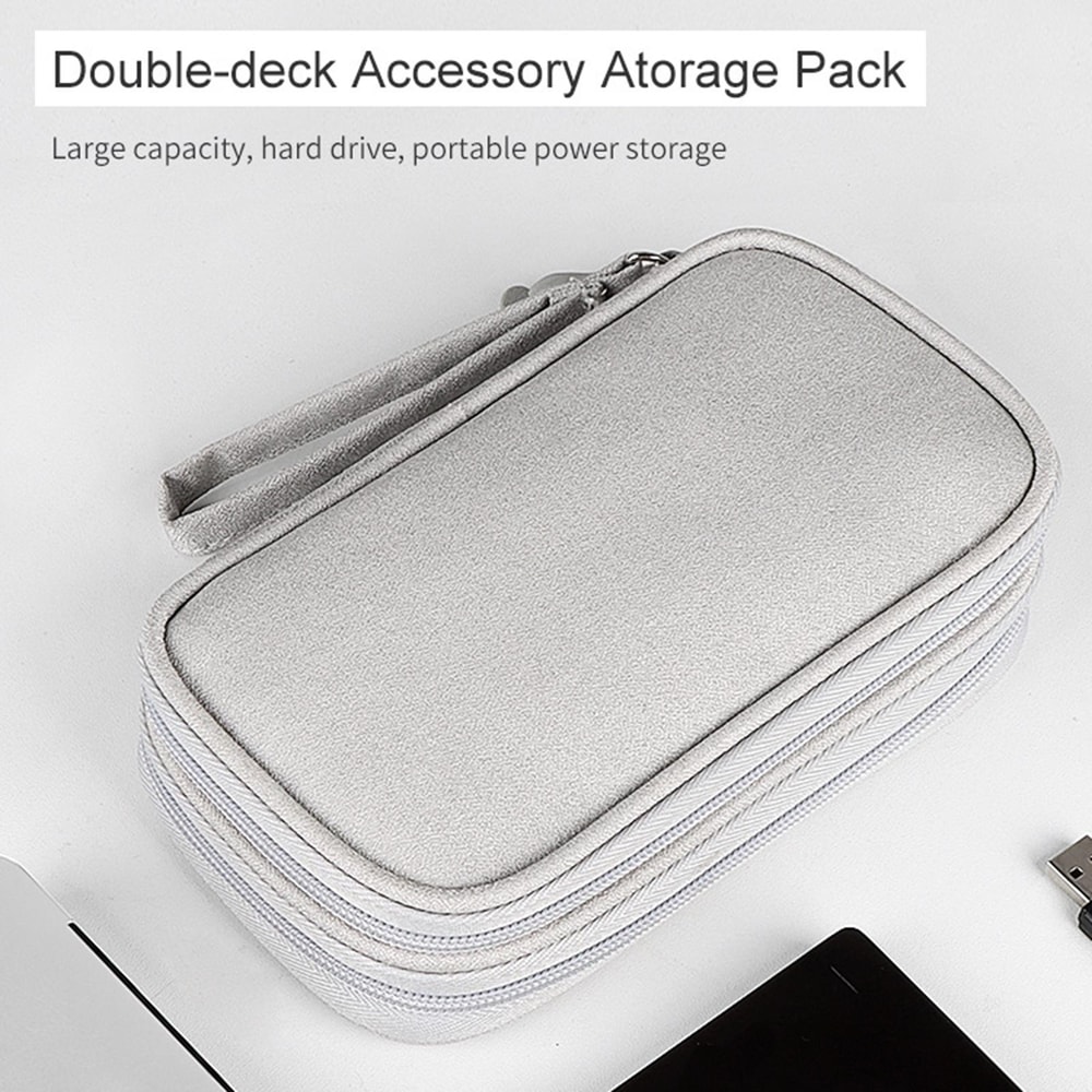 Double Layer Digital Accessory Storage Bag with Lanyard Travel Cable Organizer Pouch