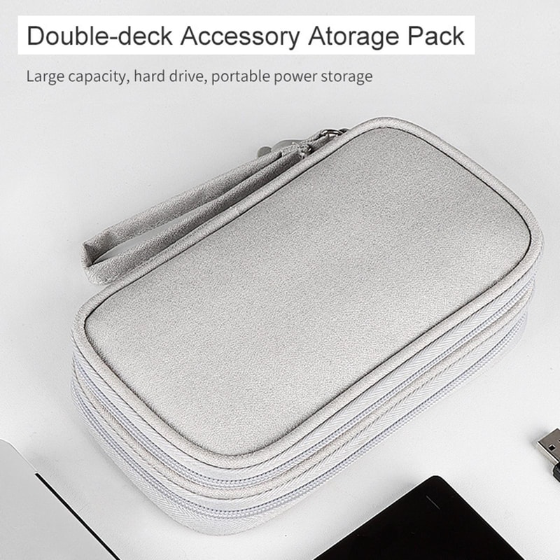 Double Layer Digital Accessory Storage Bag with Lanyard Travel Cable Organizer Pouch