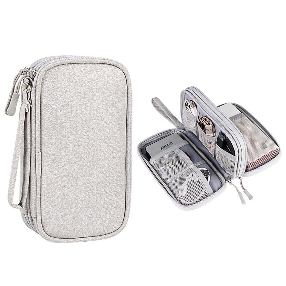 Double Layer Digital Accessory Storage Bag with Lanyard Travel Cable Organizer Pouch