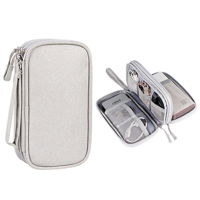 Double Layer Digital Accessory Storage Bag with Lanyard Travel Cable Organizer Pouch