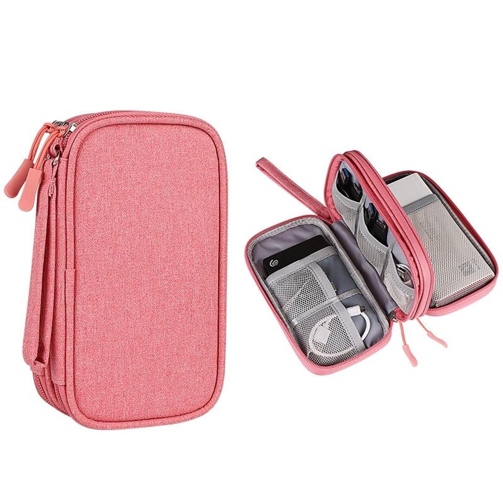 Double Layer Digital Accessory Storage Bag with Lanyard Travel Cable Organizer Pouch