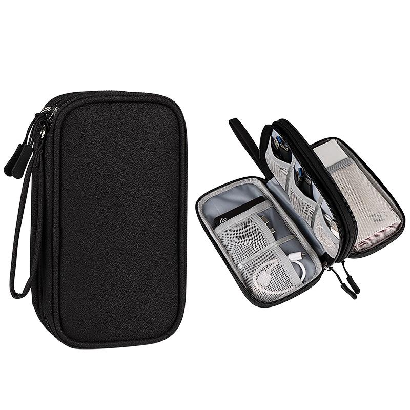 Double Layer Digital Accessory Storage Bag with Lanyard Travel Cable Organizer Pouch