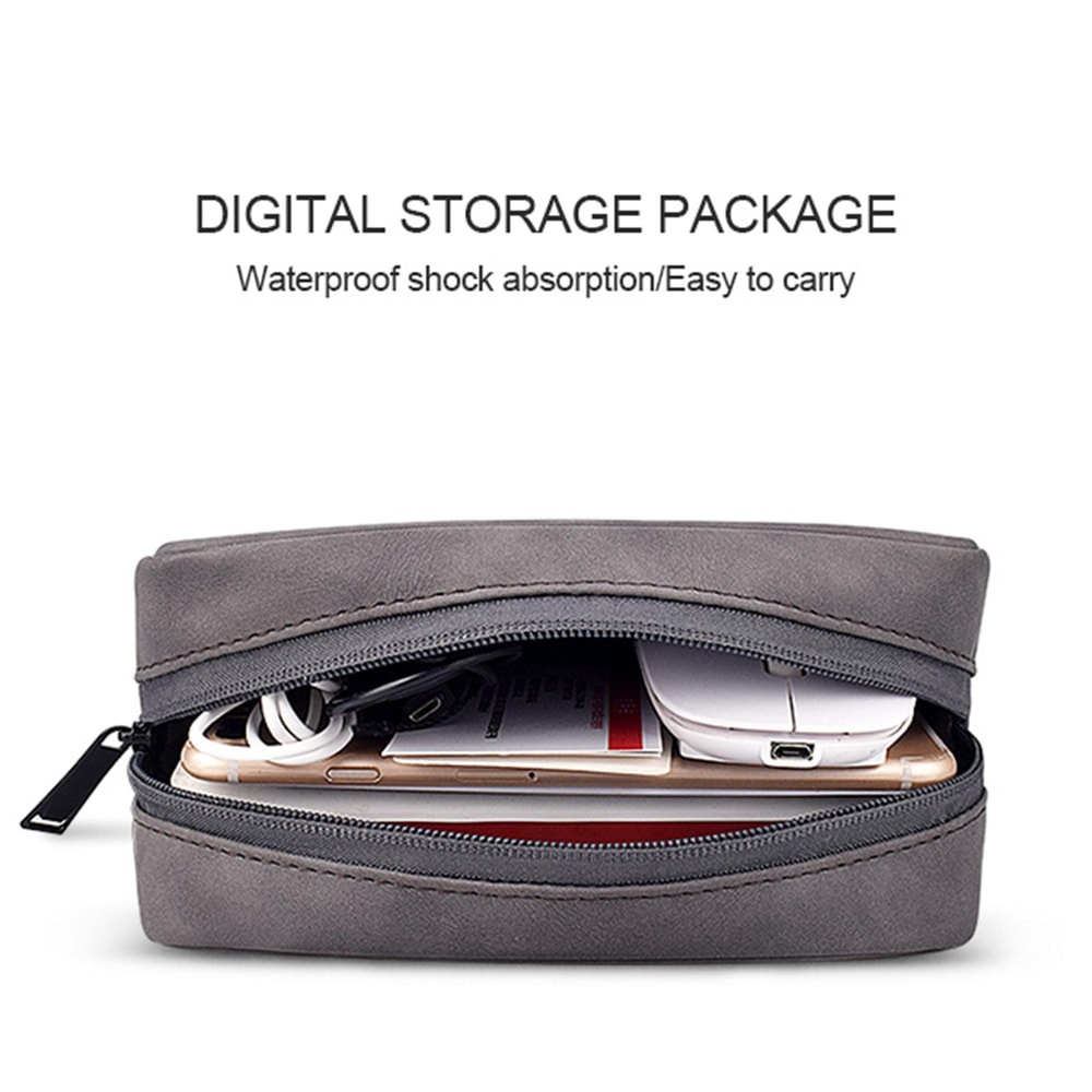 Portable Tech Organizer Sheepskin Leather Bag Mini Travel Digital Accessory Pouch
