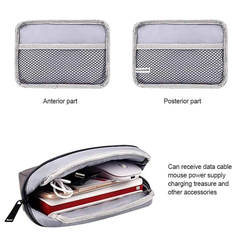 Portable Tech Organizer Sheepskin Leather Bag Mini Travel Digital Accessory Pouch