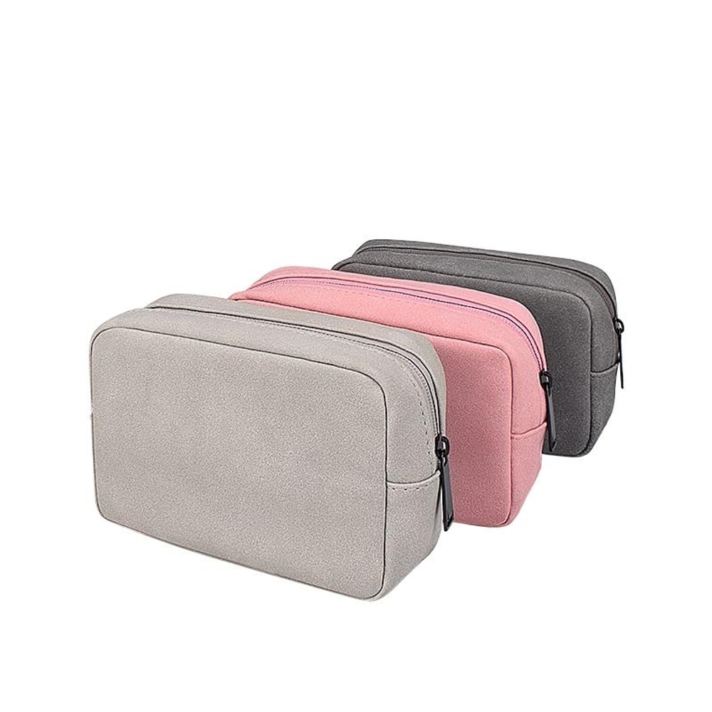 Portable Frosted PU Leather Cable Organizer Bag Dark Grey Travel Tech Storage Pouch