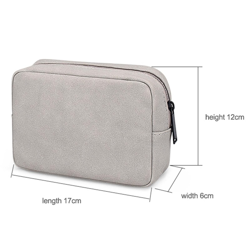 Portable Frosted PU Leather Cable Organizer Bag Dark Grey Travel Tech Storage Pouch