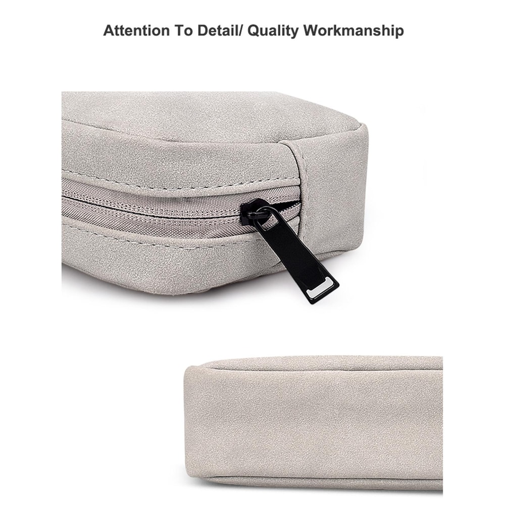 Portable Frosted PU Leather Cable Organizer Bag Dark Grey Travel Tech Storage Pouch