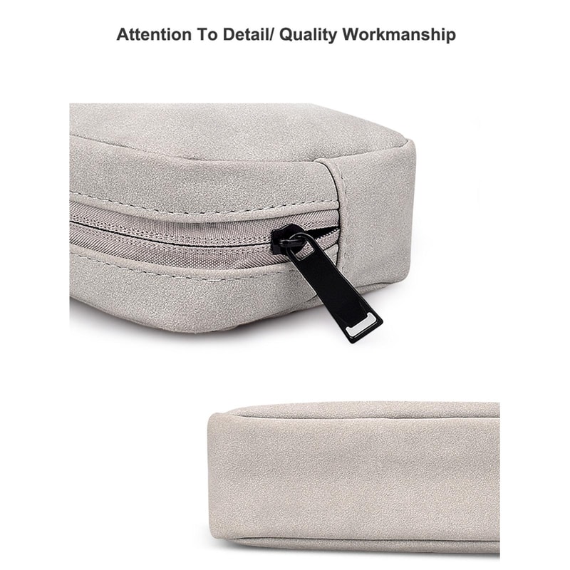 Portable Frosted PU Leather Cable Organizer Bag Dark Grey Travel Tech Storage Pouch