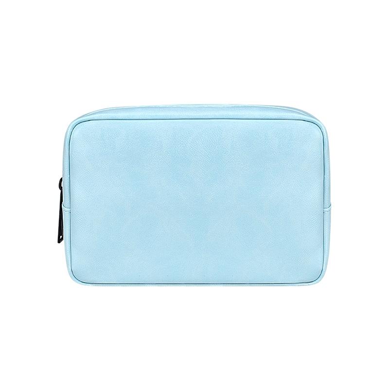 Sky Blue PU Leather Cable Organizer Bag, Portable Travel Electronics Storage Pouch