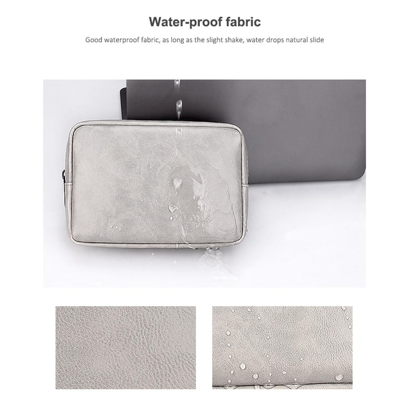Sky Blue PU Leather Cable Organizer Bag, Portable Travel Electronics Storage Pouch
