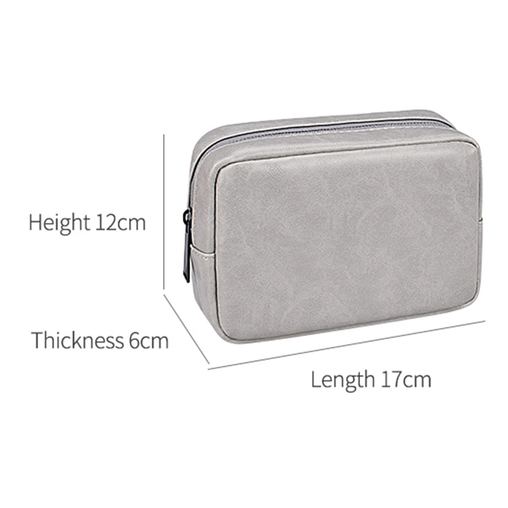 Sky Blue PU Leather Cable Organizer Bag, Portable Travel Electronics Storage Pouch