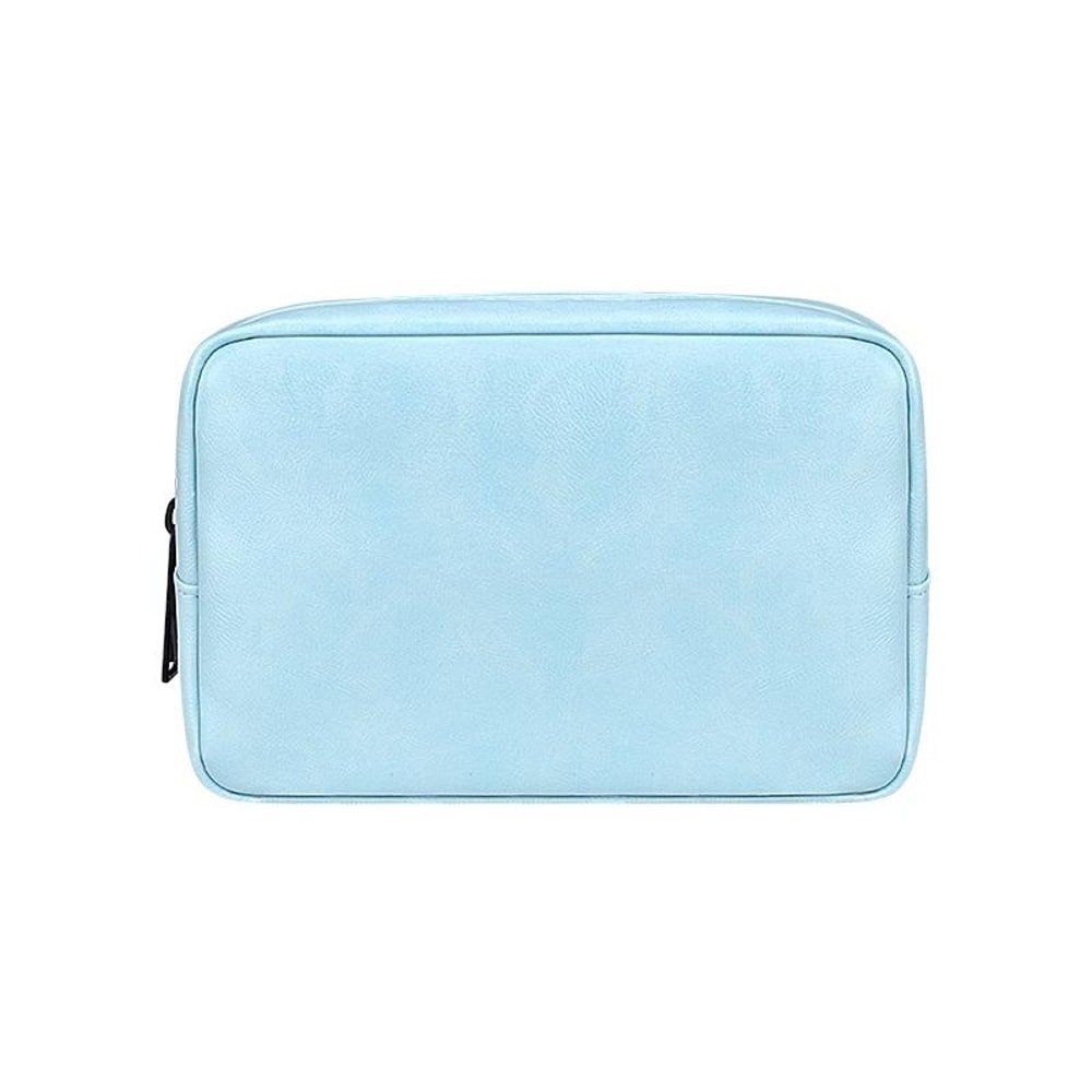 Sky Blue PU Leather Cable Organizer Bag, Portable Travel Electronics Storage Pouch