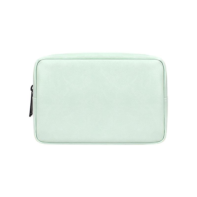 Sky Blue PU Leather Cable Organizer Bag, Portable Travel Electronics Storage Pouch