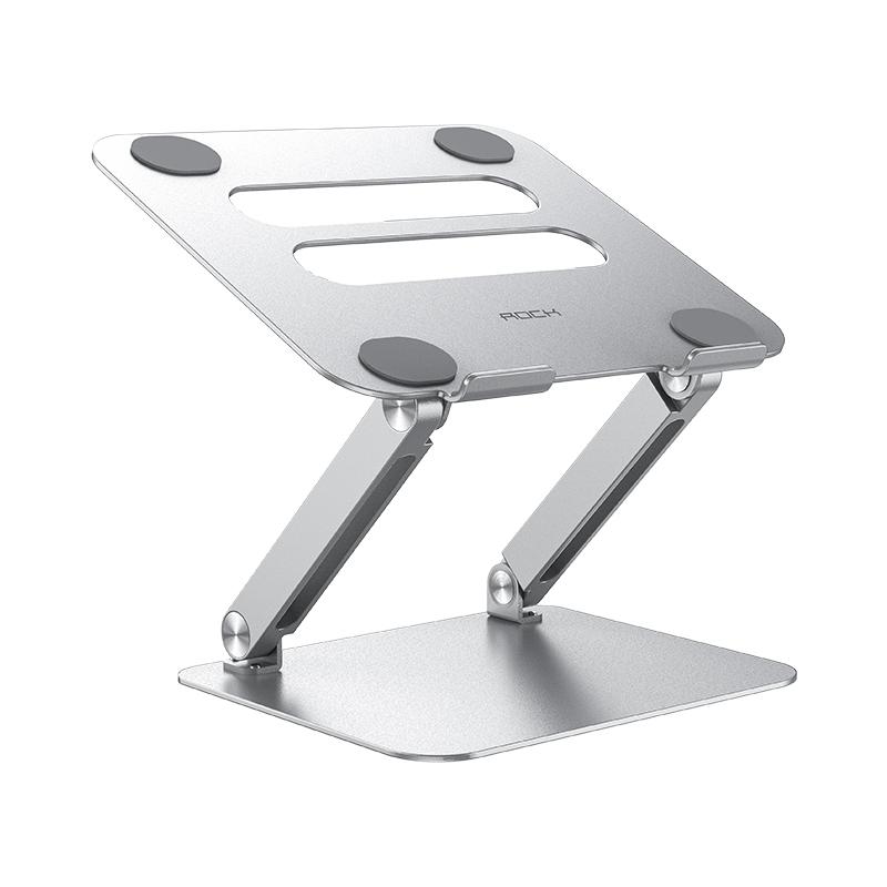 ROCK Aluminum Alloy Adjustable Laptop Cooling Stand Silver Ergonomic Laptop Riser with Cooling Design