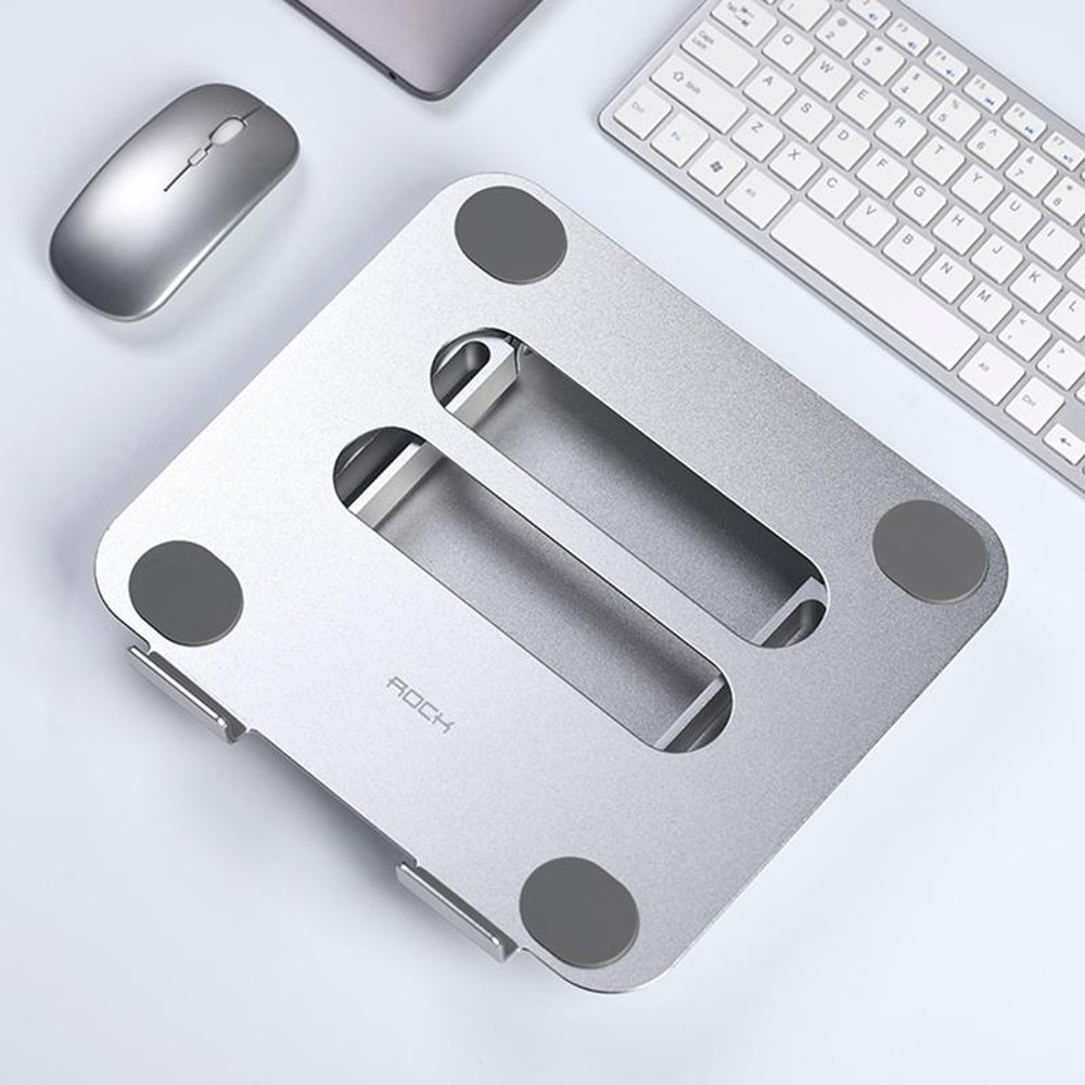 ROCK Aluminum Alloy Adjustable Laptop Cooling Stand Silver Ergonomic Laptop Riser with Cooling Design