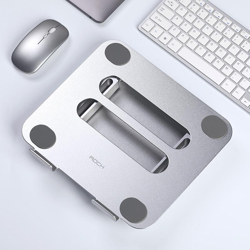 ROCK Aluminum Alloy Adjustable Laptop Cooling Stand Silver Ergonomic Laptop Riser with Cooling Design