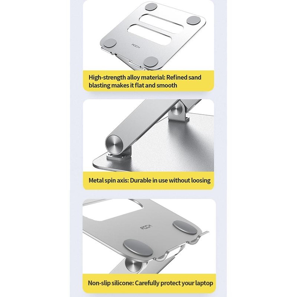 ROCK Aluminum Alloy Adjustable Laptop Cooling Stand Silver Ergonomic Laptop Riser with Cooling Design