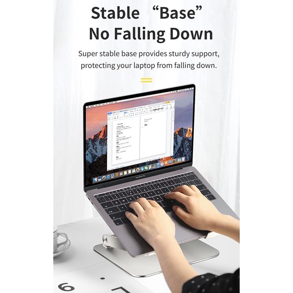 ROCK Aluminum Alloy Adjustable Laptop Cooling Stand Silver Ergonomic Laptop Riser with Cooling Design