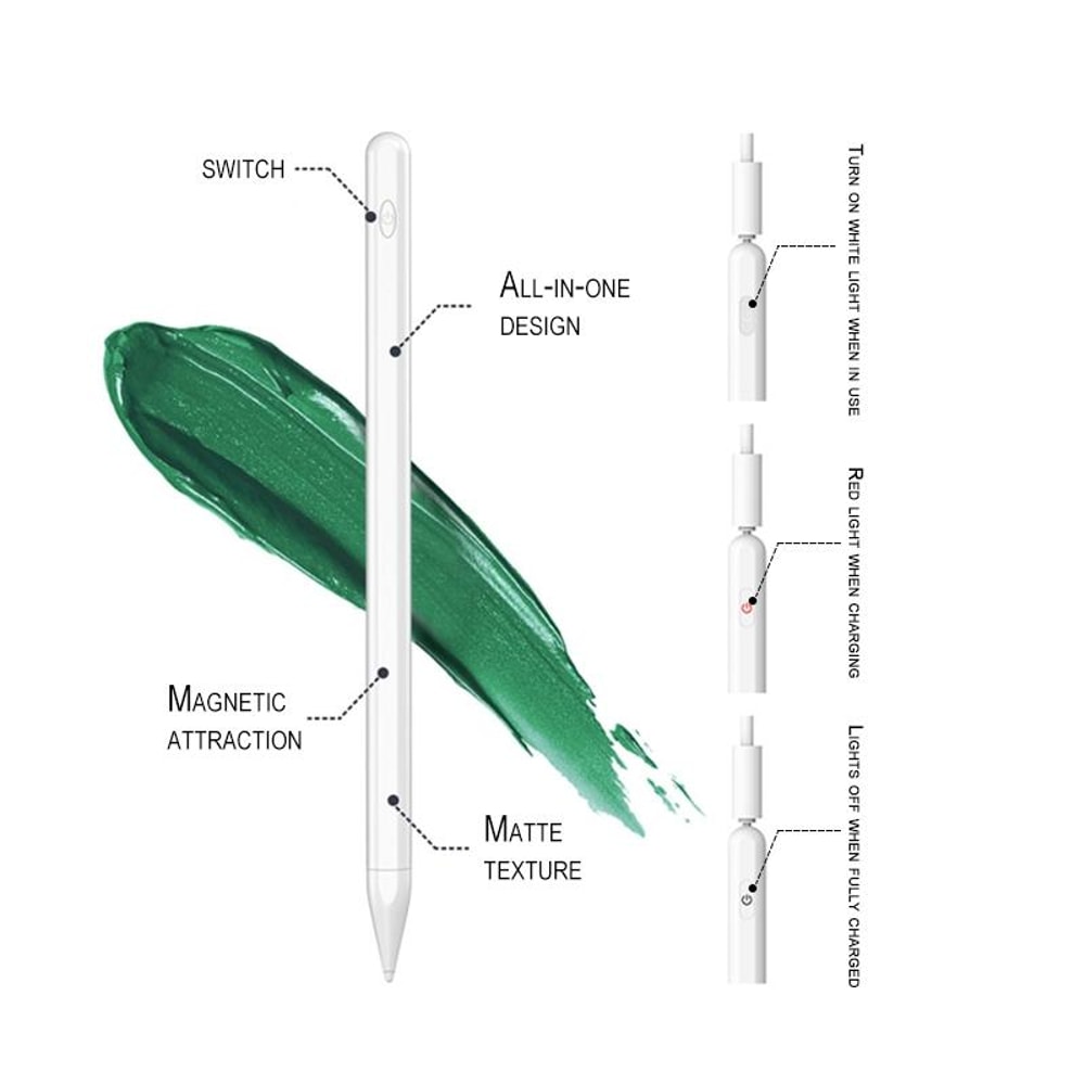 Active Stylus Pen for iPad Series, Capacitive iPad Stylus Pen, Rechargeable 1.4mm Precision Stylus