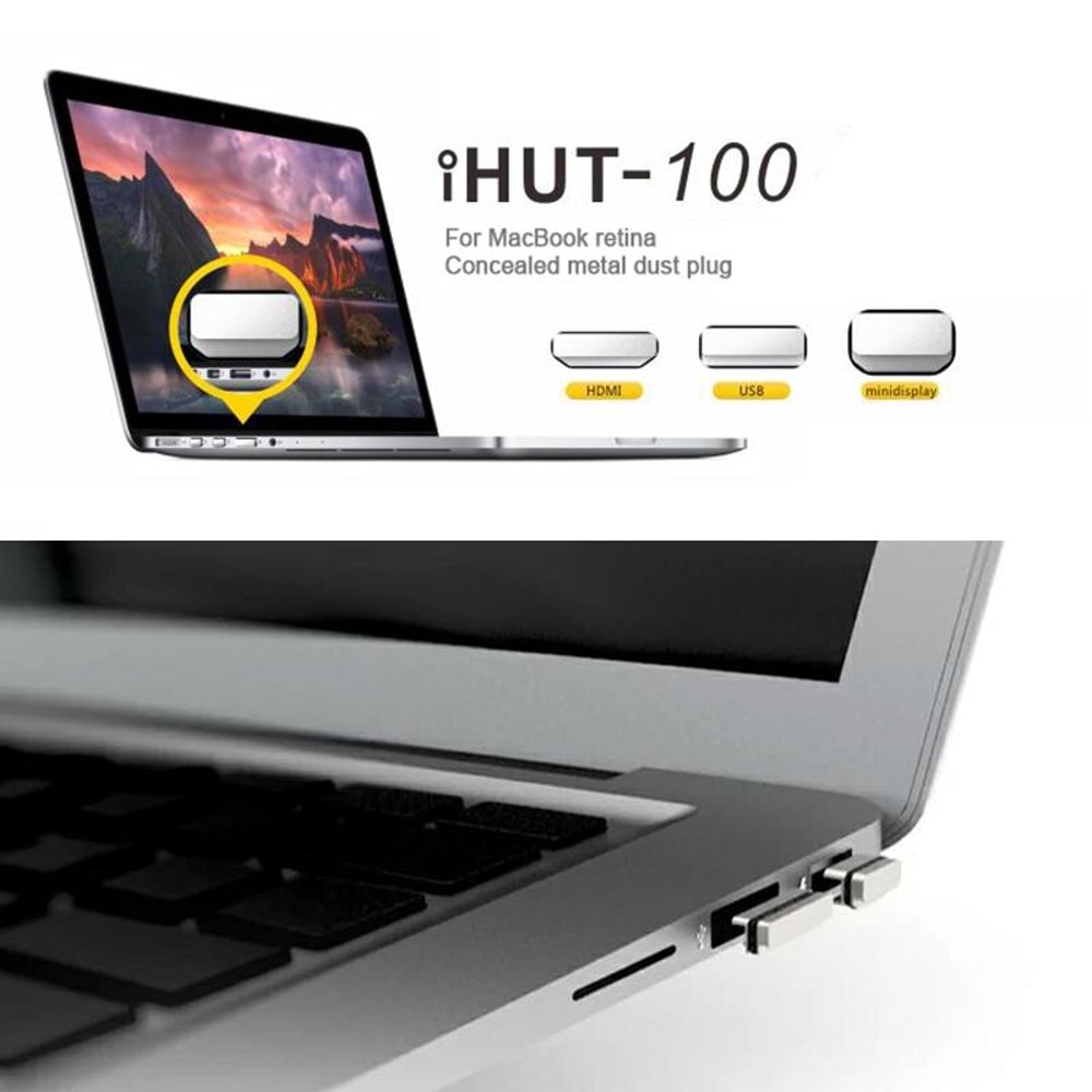 Hidden Aluminum Alloy MacBook Pro Dust Plug Anti Dust Port Protector 13.3 15 inch