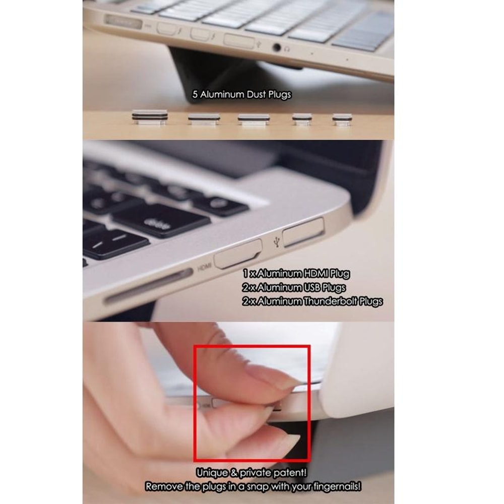 Hidden Aluminum Alloy MacBook Pro Dust Plug Anti Dust Port Protector 13.3 15 inch