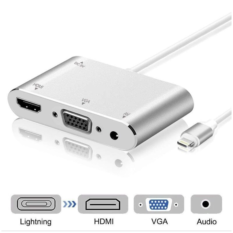 3-in-1 Lightning to HDMI VGA Audio Adapter for iPhone Screen Mirroring