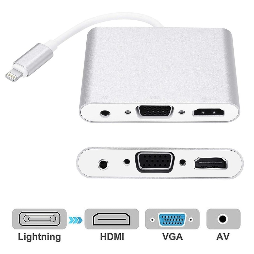 3-in-1 Lightning to HDMI VGA Audio Adapter for iPhone Screen Mirroring
