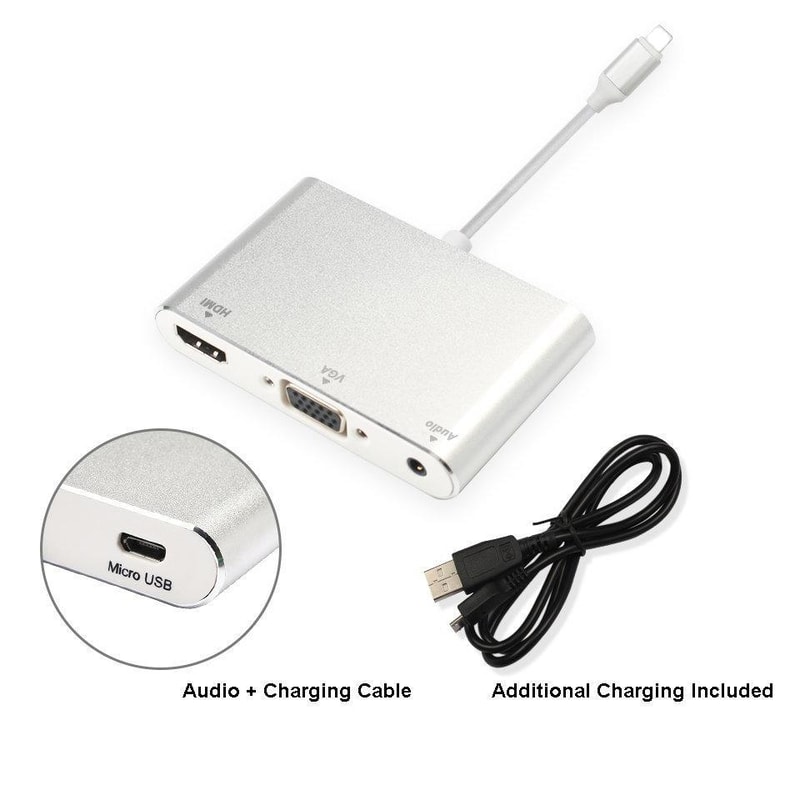 3-in-1 Lightning to HDMI VGA Audio Adapter for iPhone Screen Mirroring