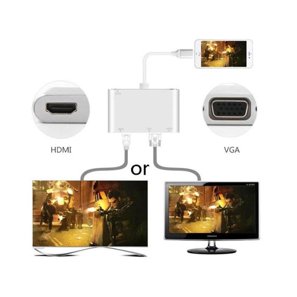 3-in-1 Lightning to HDMI VGA Audio Adapter for iPhone Screen Mirroring