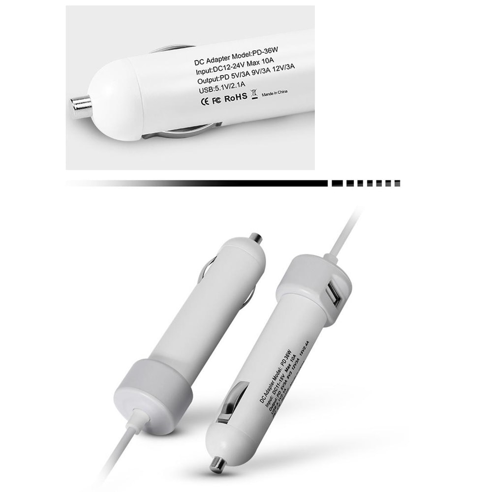 36W USB-C Car Charger for MacBook A1534 with Type-C Power Adapter and 2m Cable