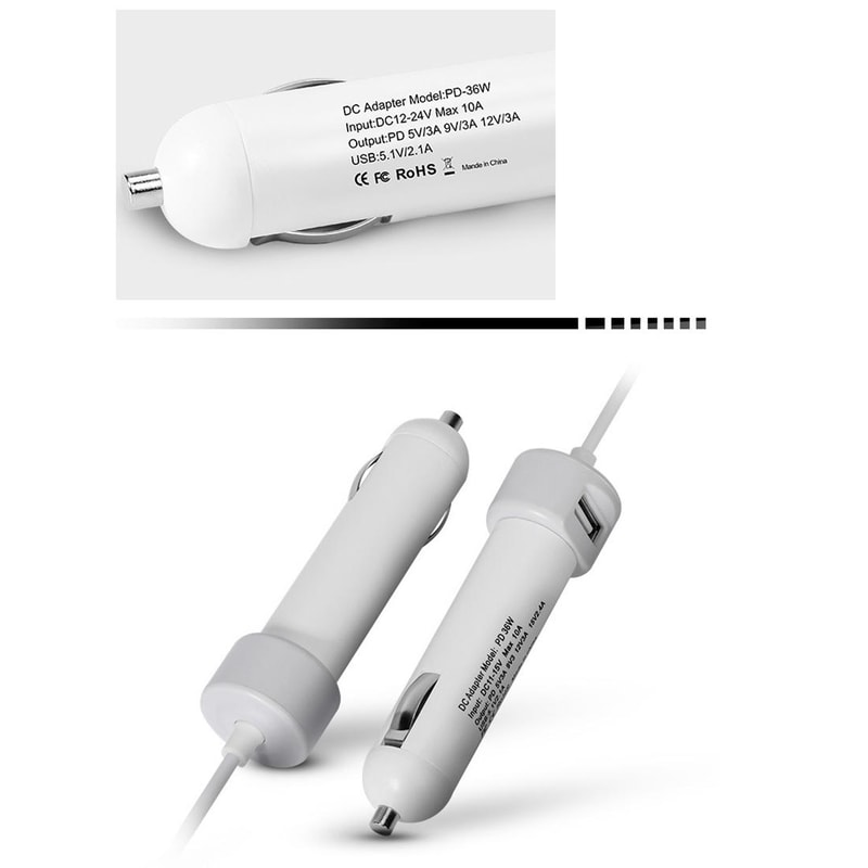 36W USB-C Car Charger for MacBook A1534 with Type-C Power Adapter and 2m Cable
