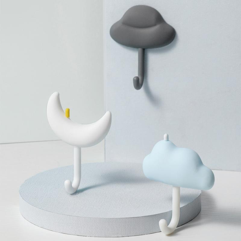 Cloud Shape Adhesive Wall Hooks, Punch-Free Non-Marking No-Drill Hooks Set of 3