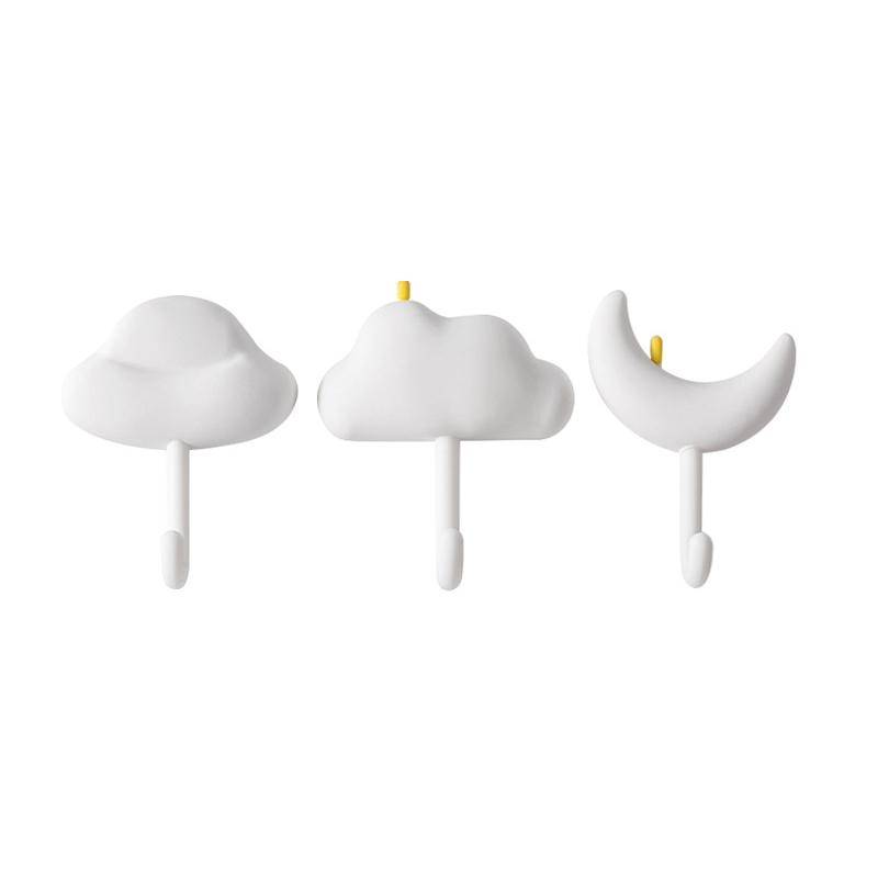 Cloud Shape Adhesive Wall Hooks, Punch-Free Non-Marking No-Drill Hooks Set of 3