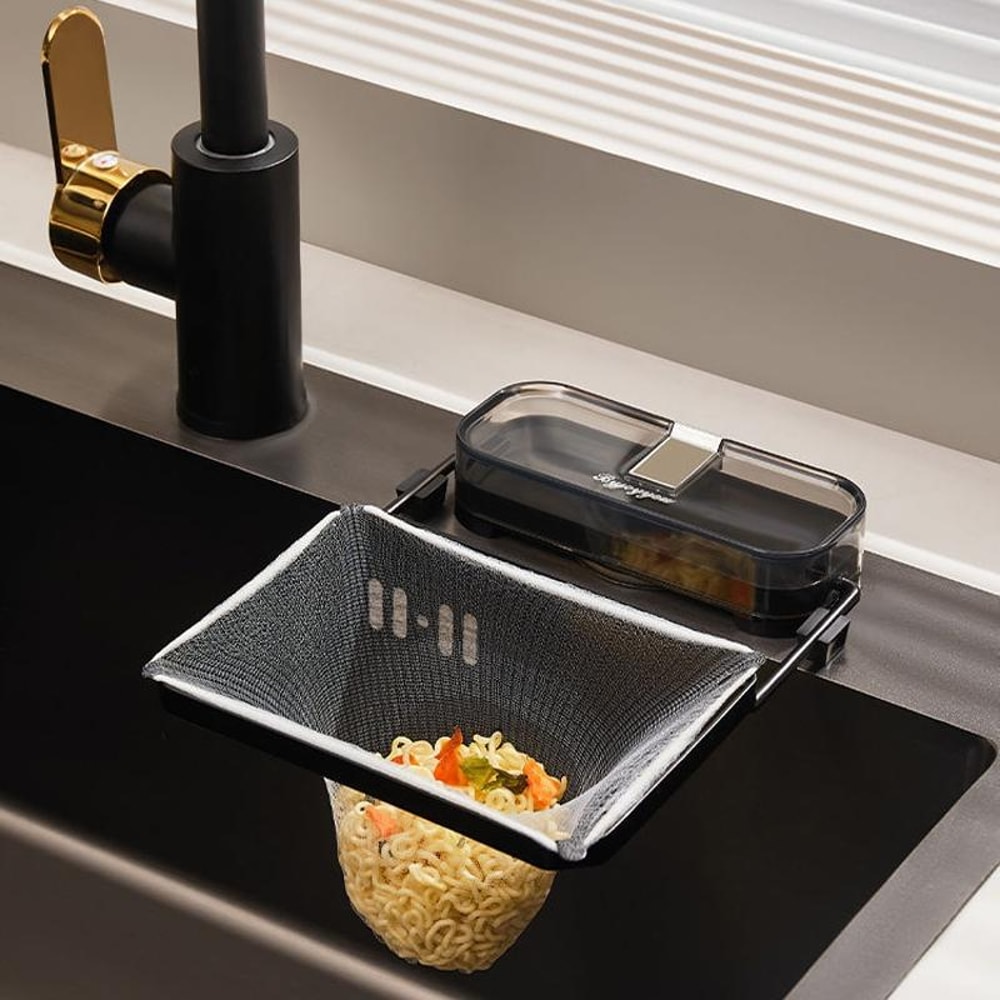 Suction Cup Kitchen Sink Filter Rack Drain Strainer Holder with Mesh Waste Strainer and Removable Suction Base