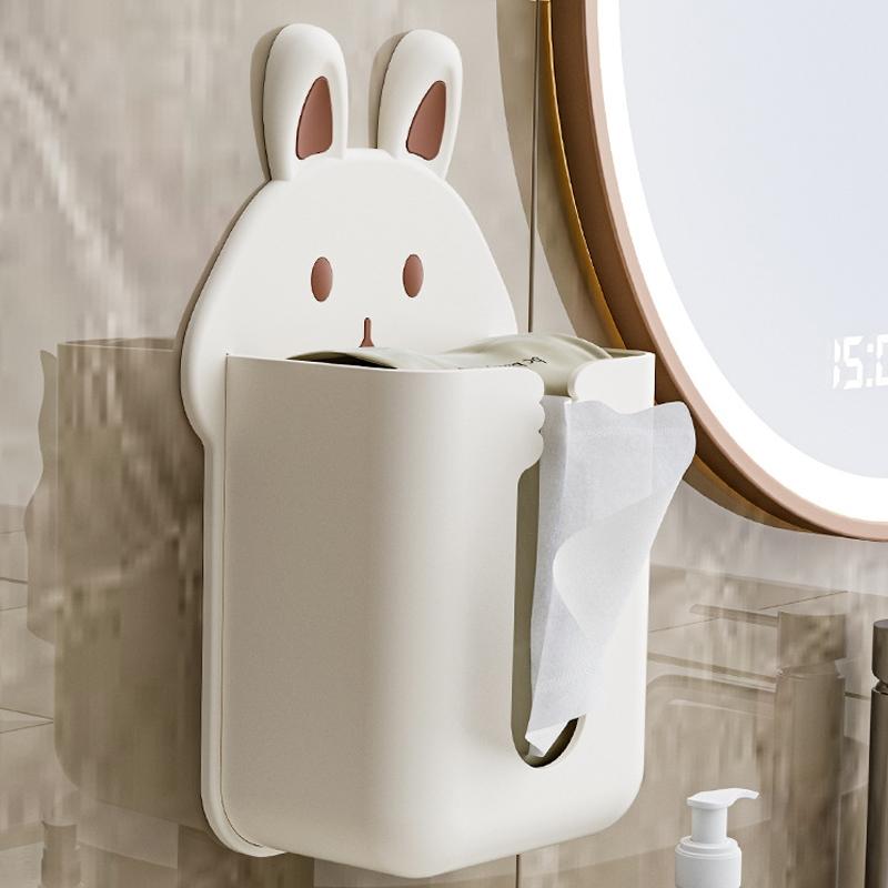 Wall Mounted Tissue Box Holder Cute Rabbit Organizer for Bathroom Kitchen Storage