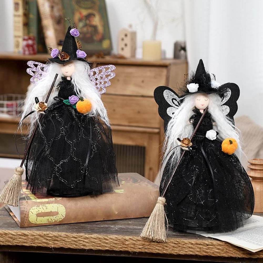 Halloween Hanging Witch Doll Decor with Butterfly Ghost Design for Spooky Party Atmosphere