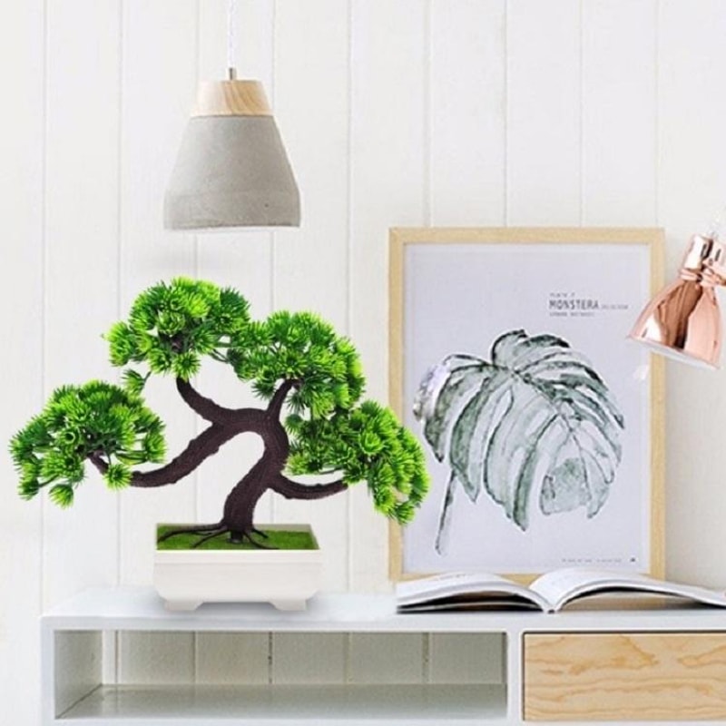 Welcome Pine Artificial Plant Desk Decor Realistic Greenery Desktop Accent for Home & Office