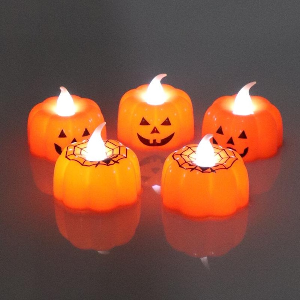 LED Pumpkin Candle Light Halloween Decor Smiling Jack O Lantern Table Ornament 2