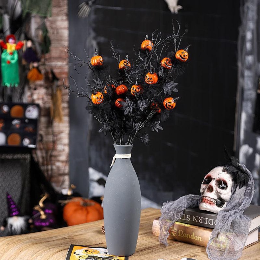 Spooky Pumpkin Branch Bouquet Halloween Decor Ghost Party Ornament