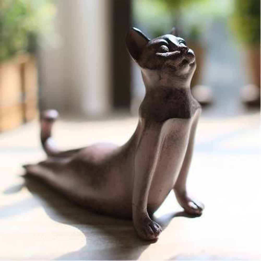 Zen Yoga Cat Figurine Meditation Decor for Home and Office