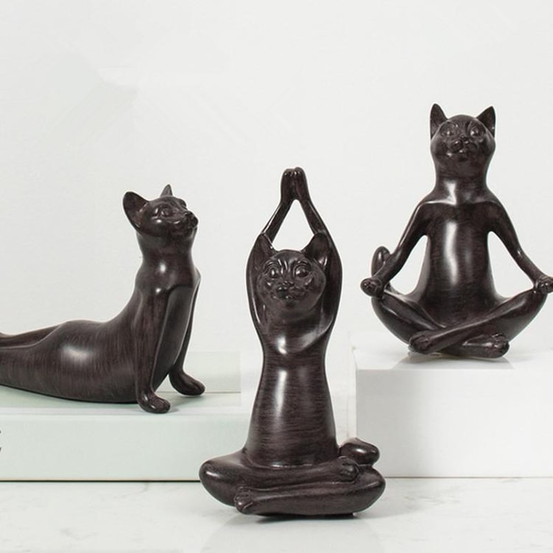 Zen Yoga Cat Figurine Meditation Decor for Home and Office