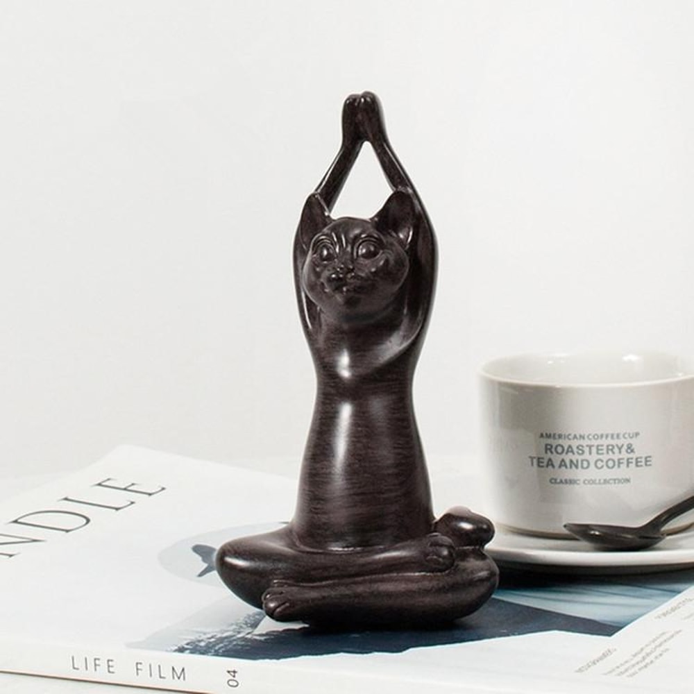 Zen Yoga Cat Figurine Meditation Decor for Home and Office