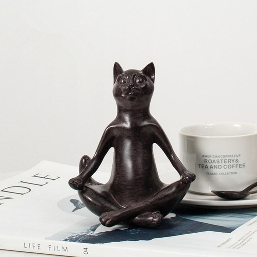 Zen Yoga Cat Figurine Meditation Decor for Home and Office