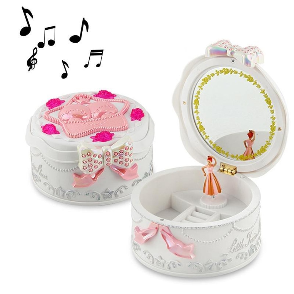 Rotating Ballet Music Box for Kids Pink Dancing Ballerina Jewelry Organizer