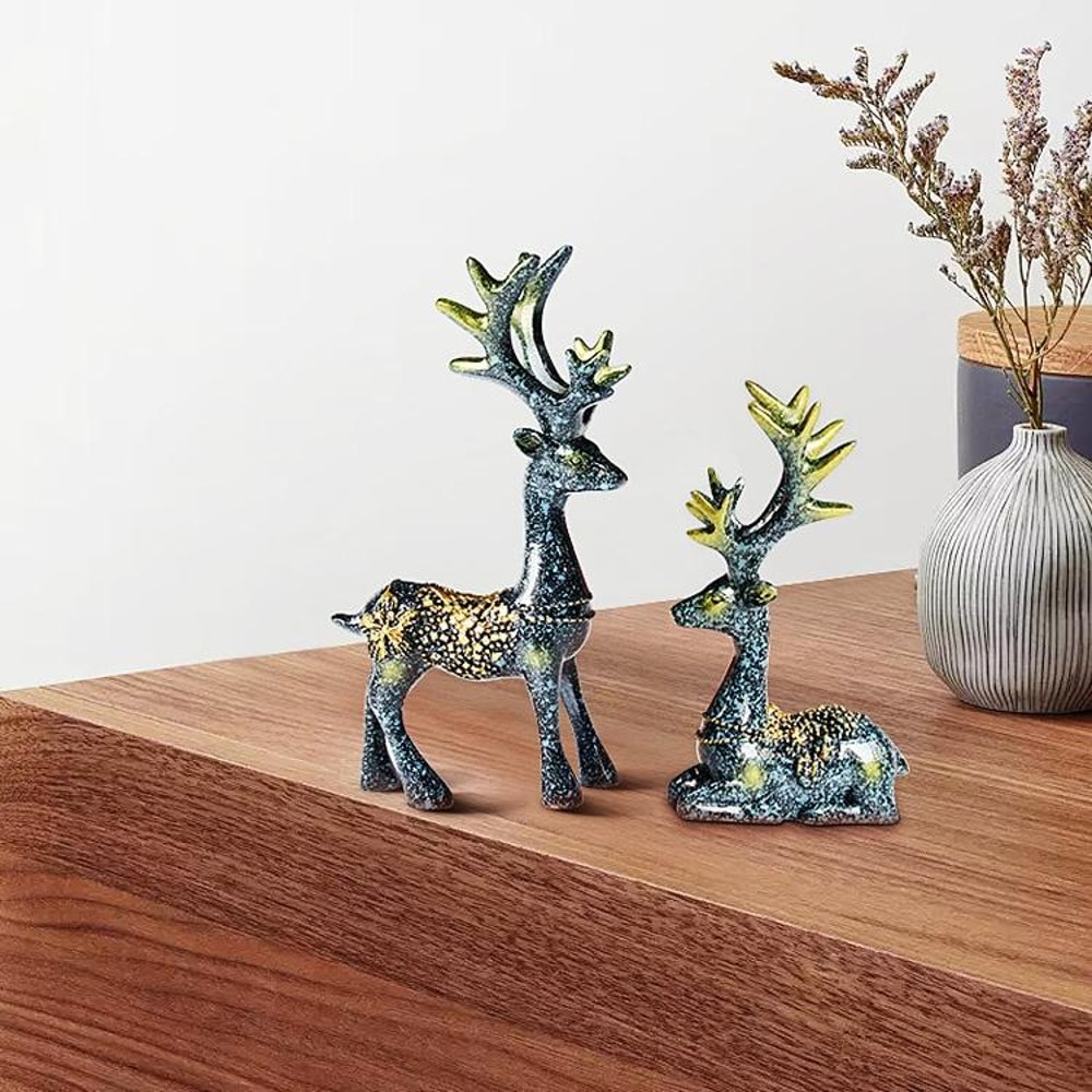 Elegant Deer Car Ornament Set Resin Dashboard Decor For Home And Office 8