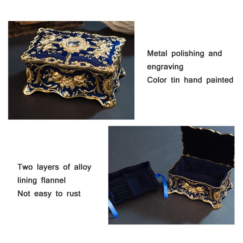 Enamel Zinc Alloy Luxury Jewelry Box Decorative Trinket Storage Box With Double Layer Organizer 2