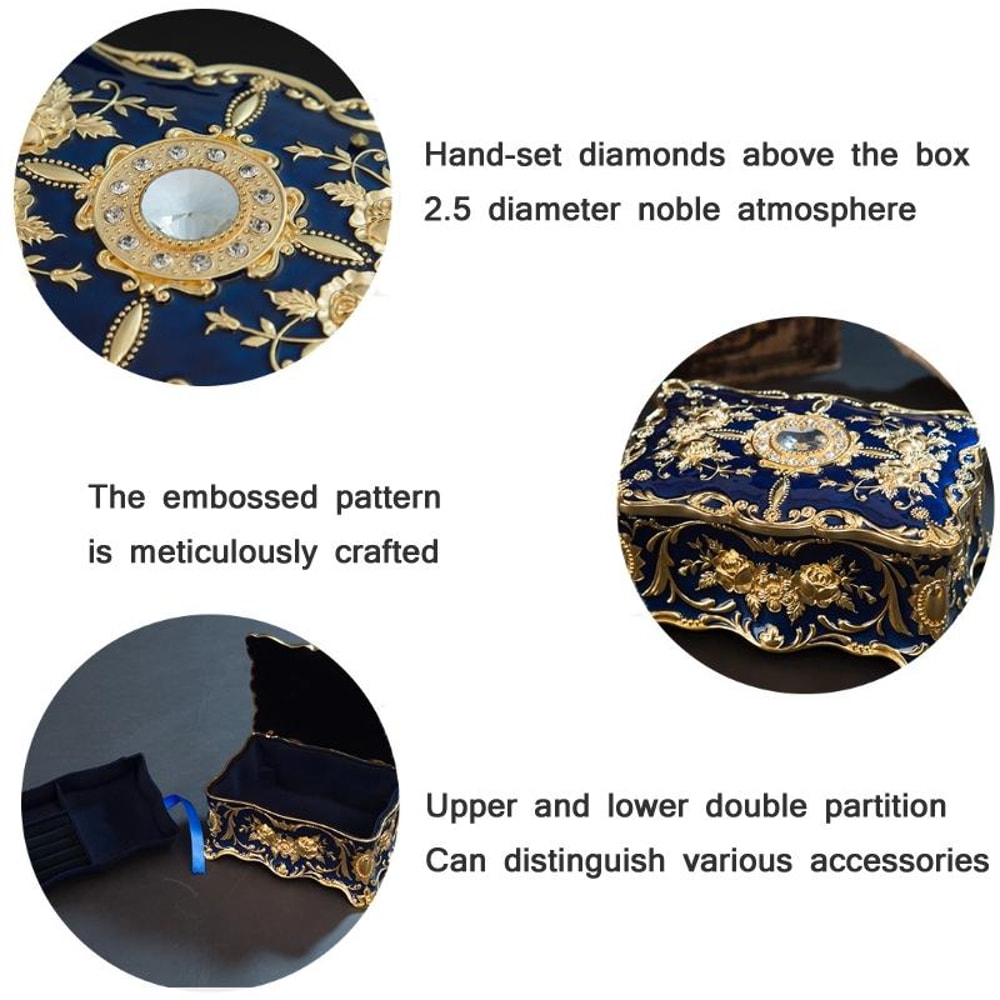 Enamel Zinc Alloy Luxury Jewelry Box Decorative Trinket Storage Box With Double Layer Organizer 5