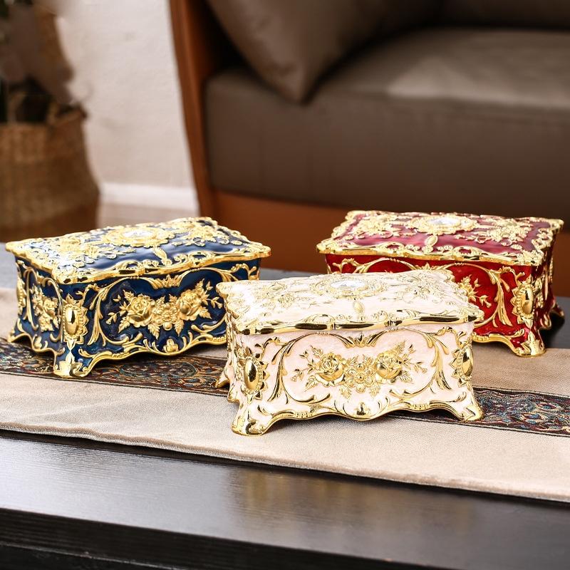 Enamel Zinc Alloy Luxury Jewelry Box Decorative Trinket Storage Box With Double Layer Organizer 6