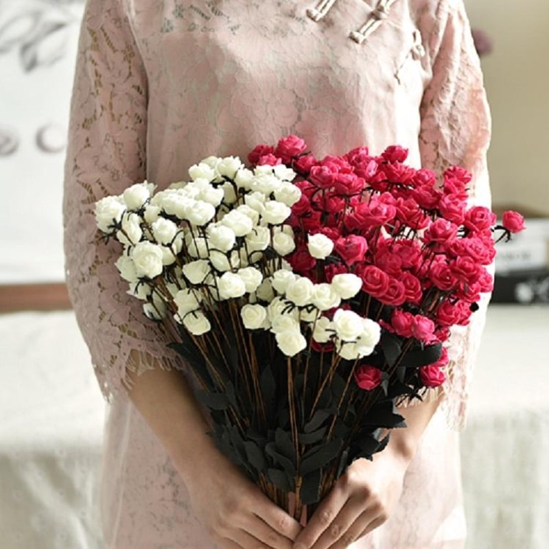 Artificial Rose Bud Wedding Flower Arrangement Silk Decoration for Home, Party & Events