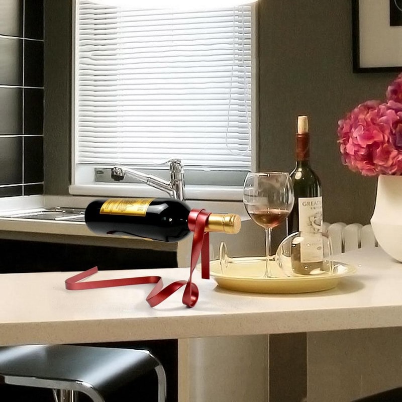 Metal Ribbon Suspended Wine Bottle Holder Iron Decorative Wine Rack Desktop Home Ornament